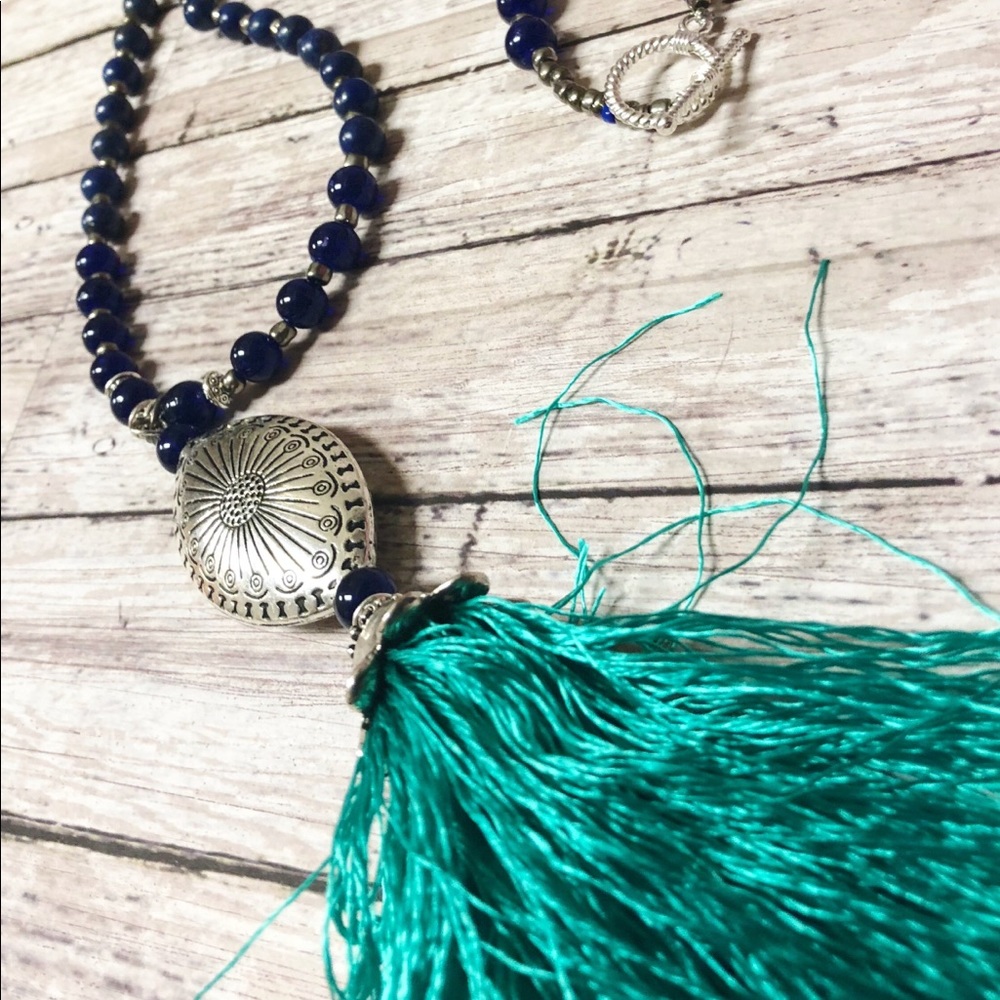 Labradorite Beaded Mala Tassel Necklace